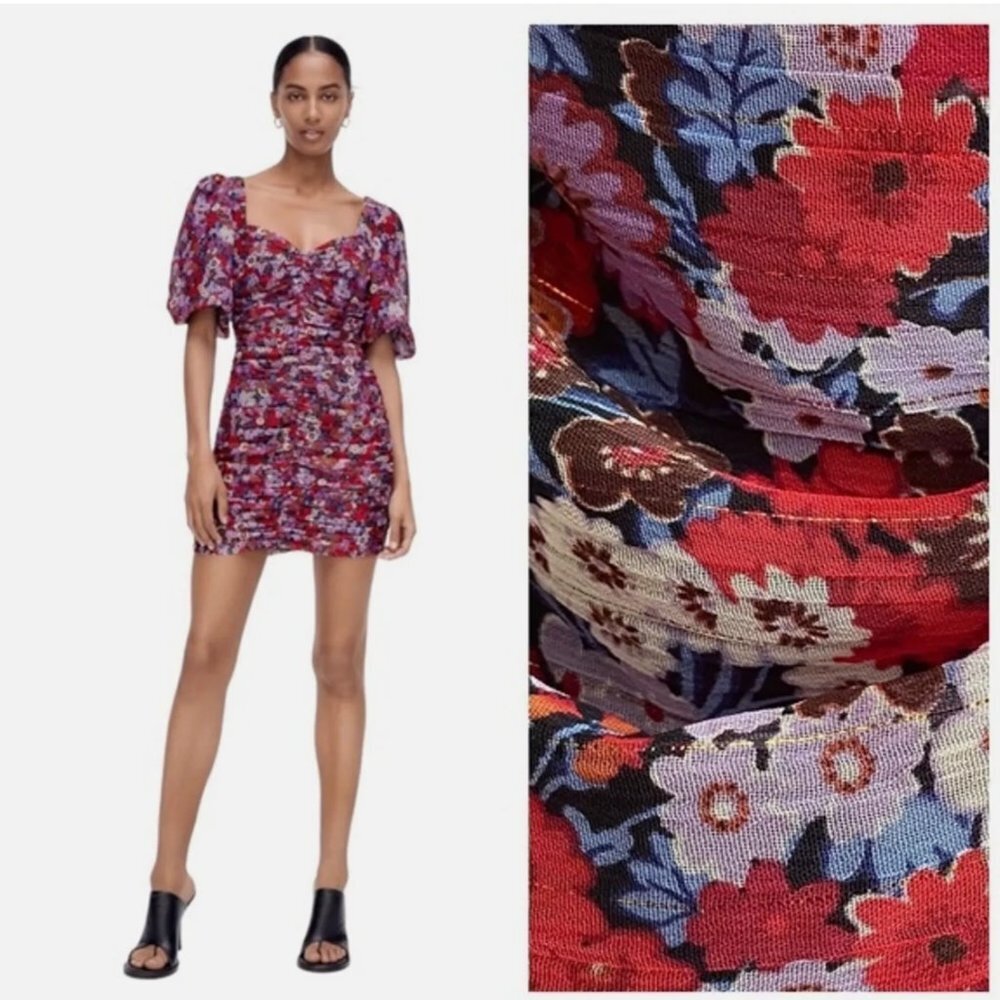 ZARA Floral Print Mini Dress Ruched Size M NEW WITH TAG! - Picture 5 of 12